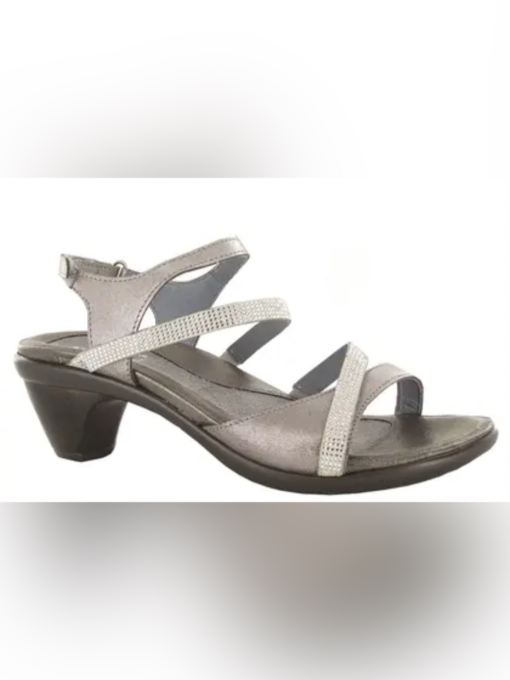 Naot Innovate Heeled Sandals in silver threads leather and rose gold beige 36